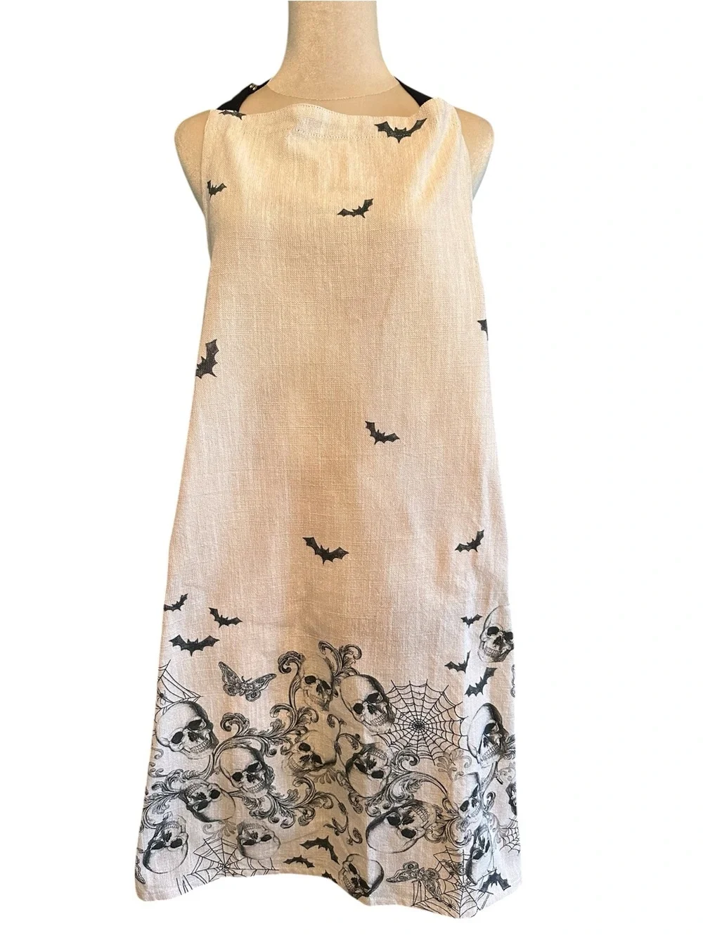 Halloween Apron Black Cats Bats Skulls Spider Web Gothic NEW